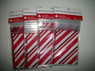 Four Packages Candy Stripe Christmas Holiday Zipper Bags