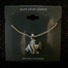 Pretty Silver Plated Genuine Marcasite Fish Pendant Necklace