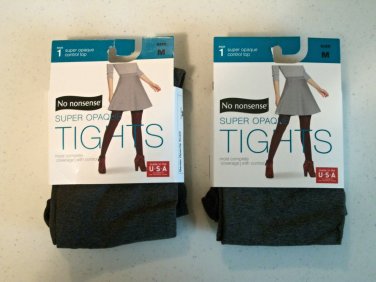 Two  Pairs No Nonsense Gray (Grey) Opaque Tights Size Medium