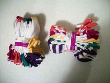 Two Ten-Pack Multicolor No Show Socks For Girls Shoe Size 7 1/2 to 3