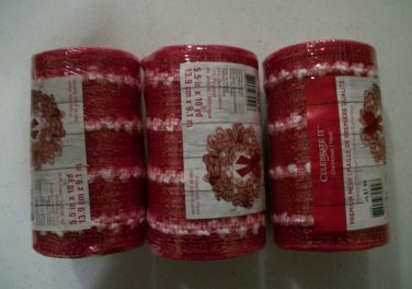 Three Red & White Premium Mesh Ribbons For Craft Projects