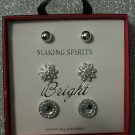 Three Earring Box Set Of Silver Tone / Rhinestone Styles Earrings