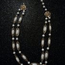 Unique Vintage White & Gold Tone Double Stranded Necklace
