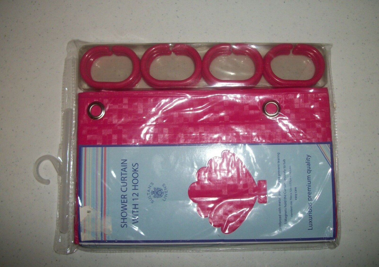 Dark Pink Vinyl Shower Curtain With Hooks 70 x 72 Inches