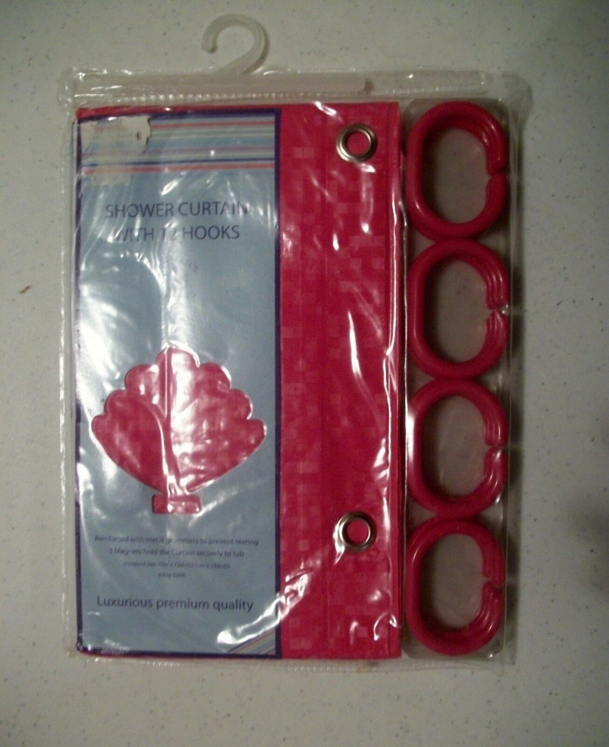 Dark Pink Vinyl Shower Curtain With Hooks 70 x 72 Inches