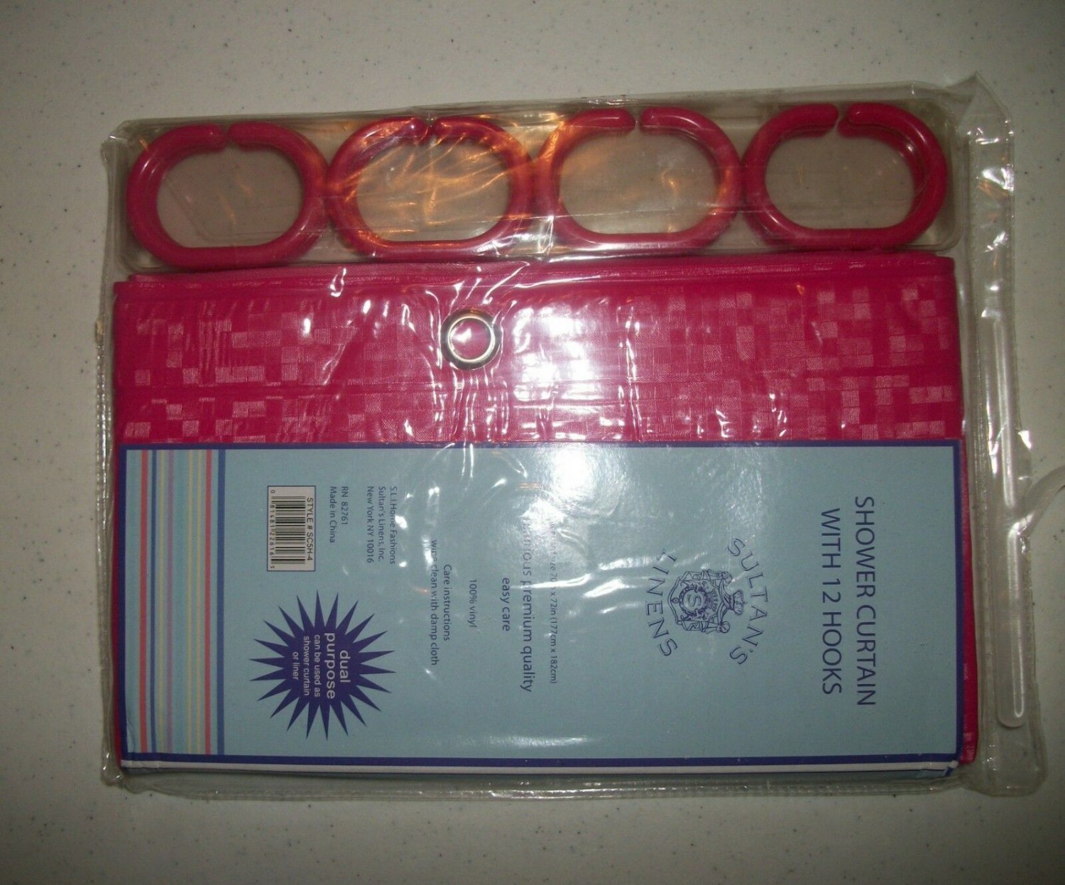 Dark Pink Vinyl Shower Curtain With Hooks 70 x 72 Inches