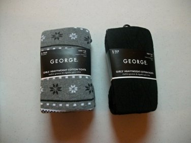 Two Pairs Fall & Winter Girl's Black / Multicolor Tights Size 7-10
