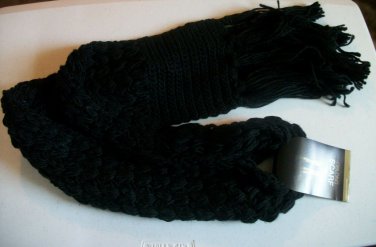 Black Cable Knit Winter Scarf For Women With Fringes
