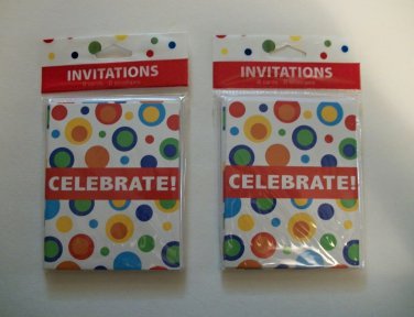 Two 8-Count Packages Colorful Circle Pattern Party Invitations