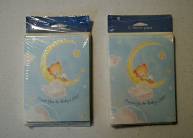 Two Sets Thank You Cards For Baby Gift W/Teddy American Greetings