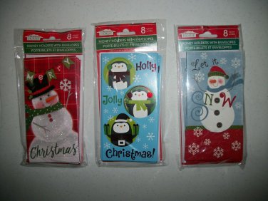 Three Sets 8-Count Christmas Holiday Money Holders W/ Envelopes