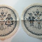 Vintage Embroidered Needlework Set Of 2 Doilies From Switzerland