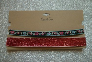 Two Piece Adjustable Choker Set Multicolor Floral / Reddish Tones