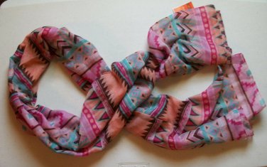 Womens Lightweight Long & Wide Multicolor Geometric Pattern Scarf