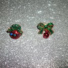Two Small Christmas Holiday Brooch Pins Bow & Ornament