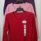 Three Comfort Blend V-Neck Long Sleeve Tees By Hanes Various Colors Medium