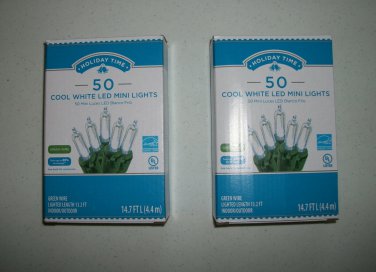 Two Boxes Cool White LED Mini Lights 50 Per Strand Green Wire