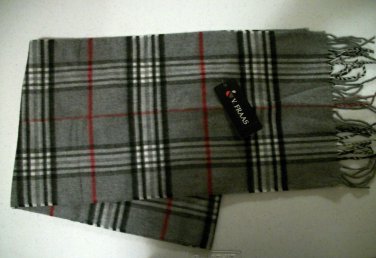 Gray Multicolor Plaid Fall Winter Fringed Flannel Scarf