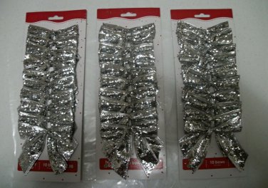 Three Packages Holiday Time Silver Glitter Bows