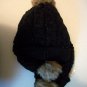 Two Peice Winter Cable Knit Cap and Scarf With Synthetic Fur Poms