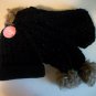 Two Peice Winter Cable Knit Cap and Scarf With Synthetic Fur Poms