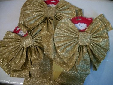 Three Big Long Gold Christmas Holiday Bows