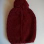 Deep Red Winter Womens Beanie Knit Cap With Pom Ball