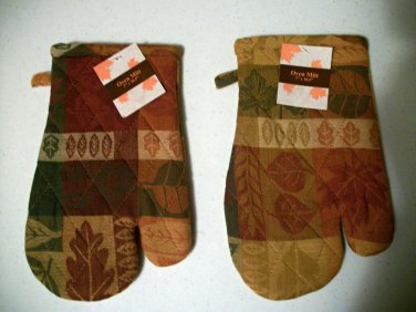 Two Sets Fall Festive Autumn Leaves Style Oven Mitts