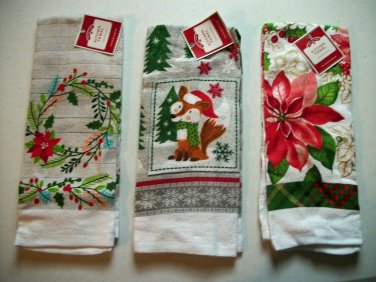 Three Christmas Holiday Theme Kitchen Towels