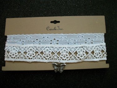 Two Piece Lace Look Adjustable Choker Set White / Pale Blue