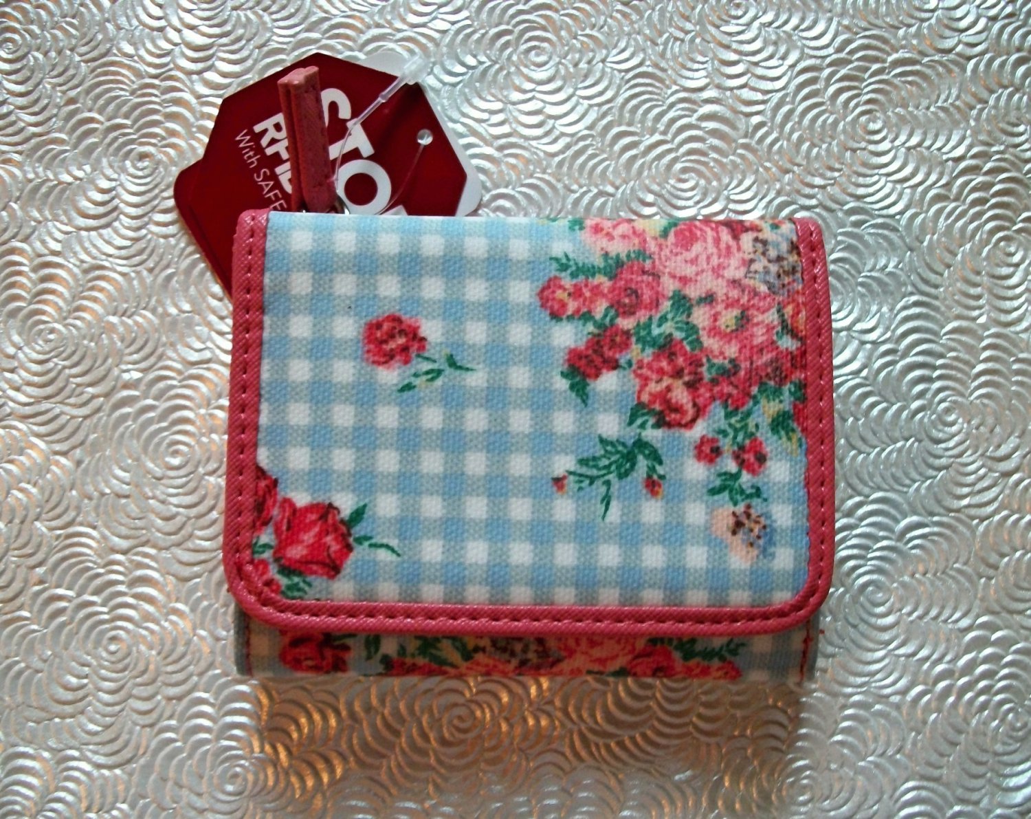 Pretty Multicolor Floral And Gingham RFID Trifold Wallet By Mundi