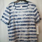 Alfred Dunner Blue & White Stripes Short Sleeve Embroidered Top