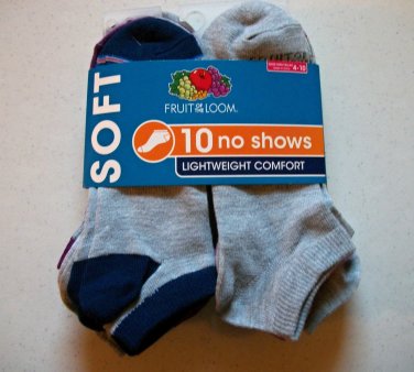 One-10 Pair Set Gray / Multicolor Lightweight No Show Socks Show Size 4-10