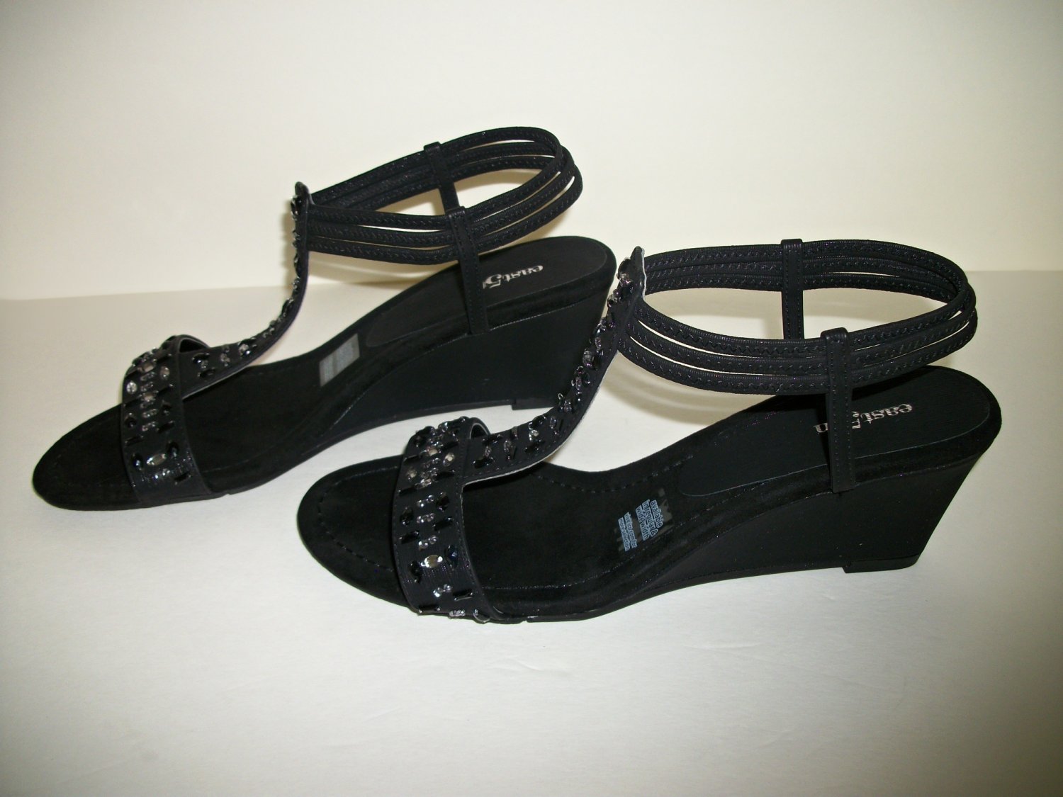 East 5th Black Embellished Dressy Wedge Sandals Shoe Size 9.5