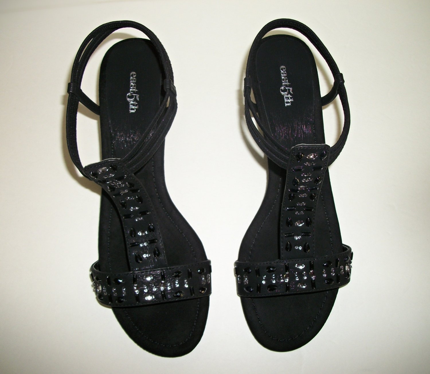 East 5th Black Embellished Dressy Wedge Sandals Shoe Size 9 5