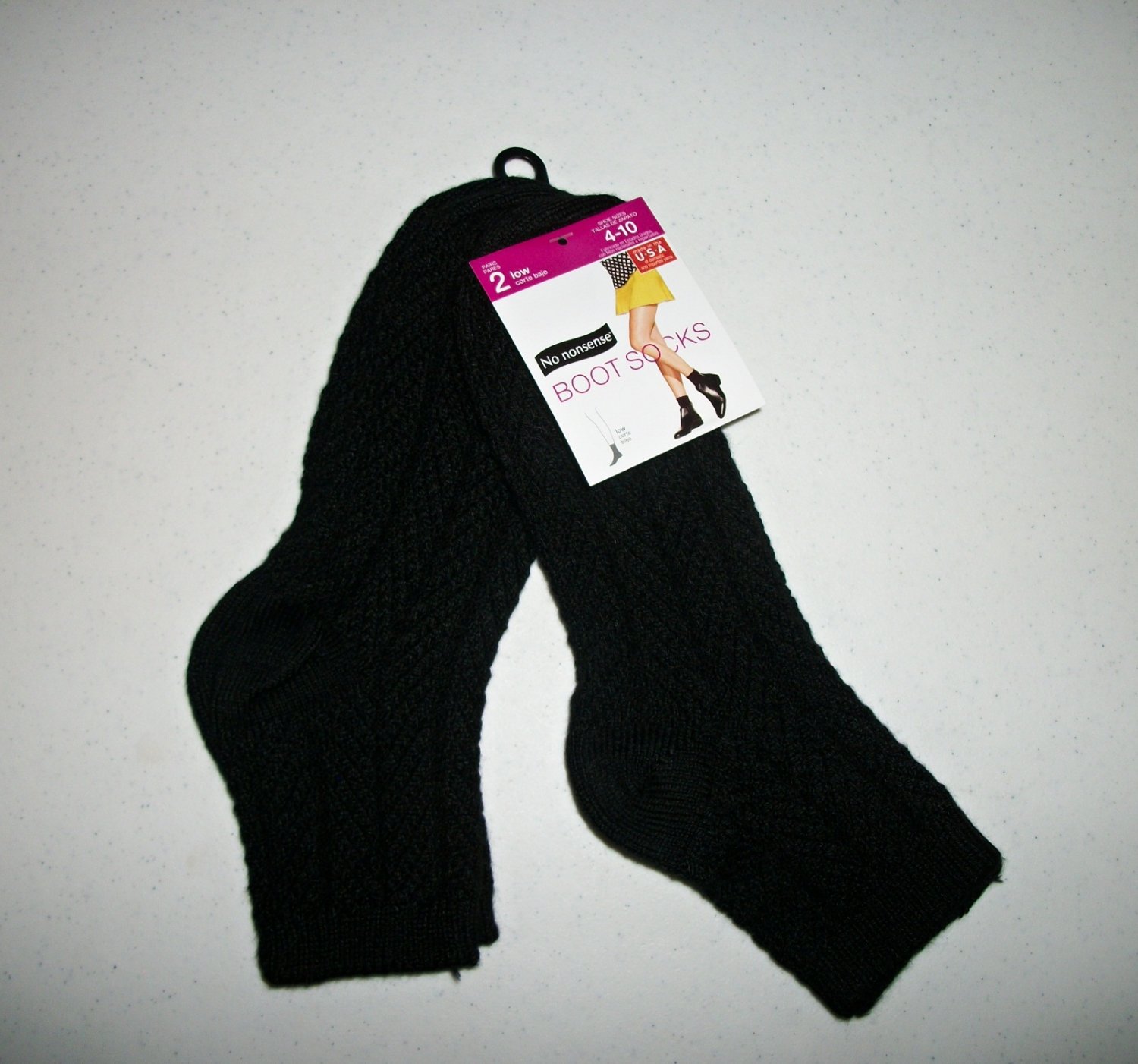 One 2-Pair Black Low Boot Socks Size 4-10 By No Nonsense