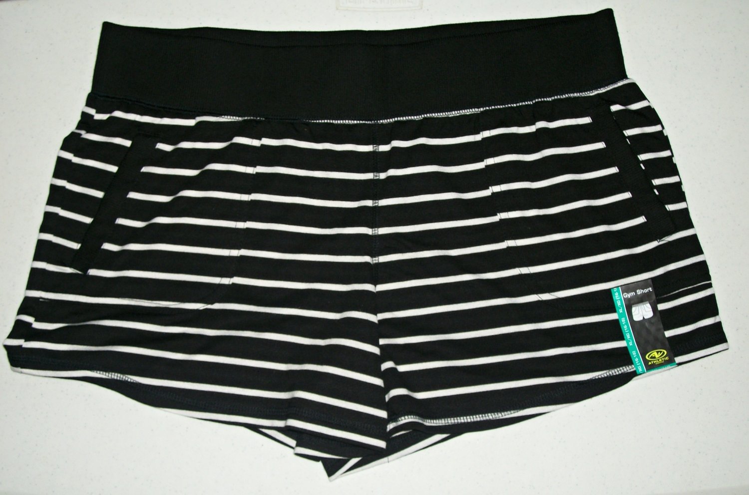 Womens Athletic Works Black & White Stripe Gym Shorts Size XL