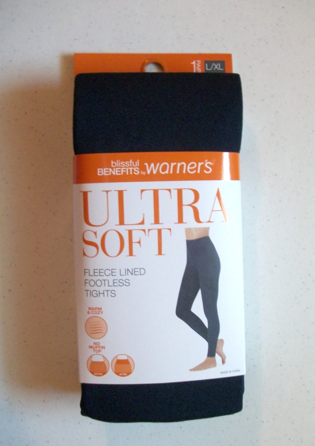 Warner's No Muffin Top Footless Fleece Lined Tights Size L/XL Dark Blue