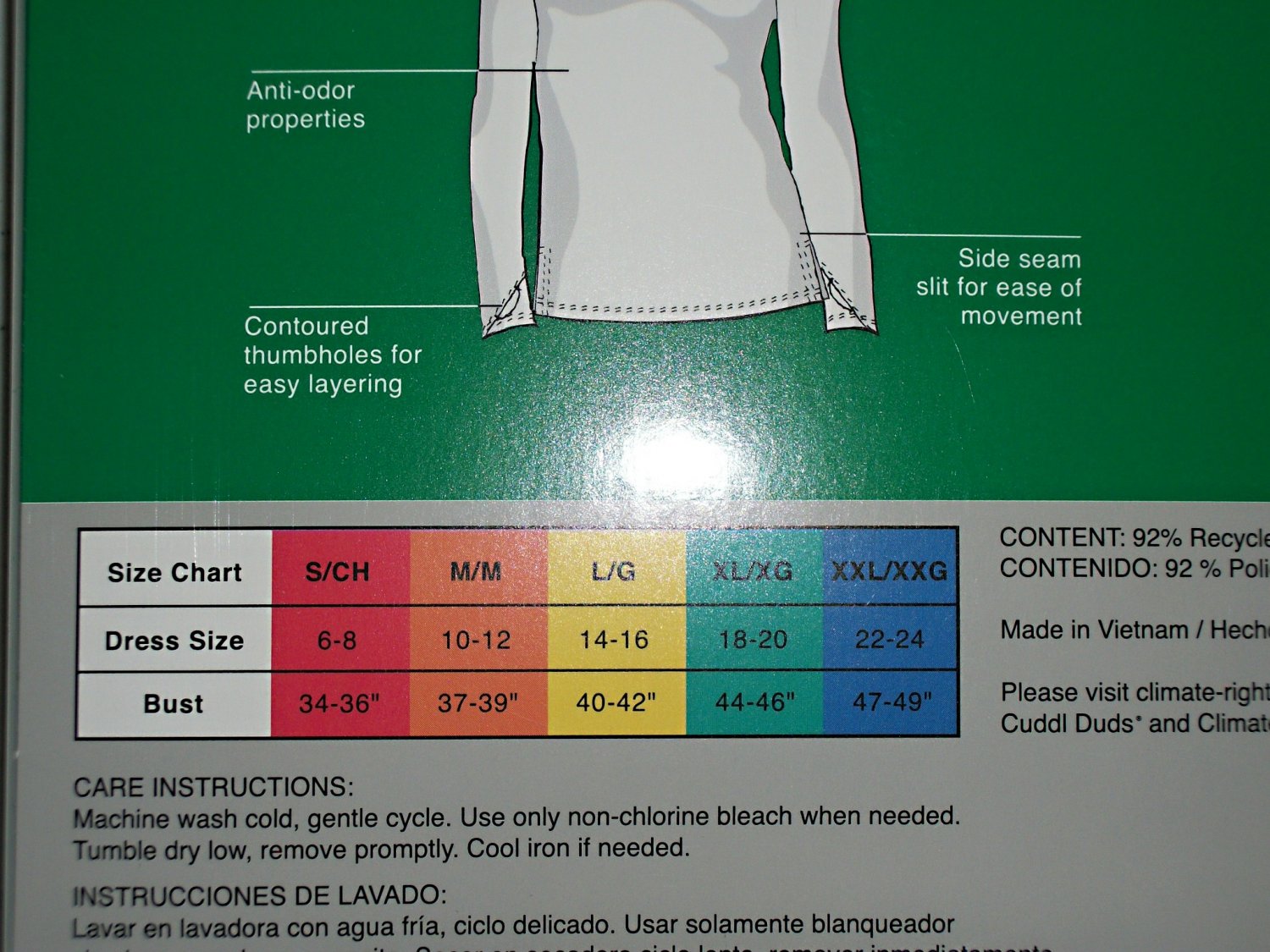 Climate Right Cuddl Duds Scrubs Size Chart