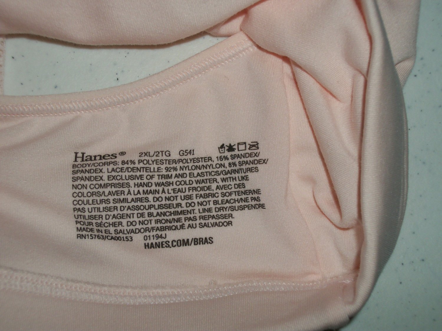Hanes TShirt Soft Racer Back Peach Tone Racer Bra 2XL Wire Free