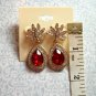 Gold Tone Rhinestone Red Simulated Gem Fashion Earrings
