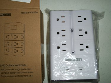 Open Box 12 AC Outlet Wall Plate By Urise With Surge Protection