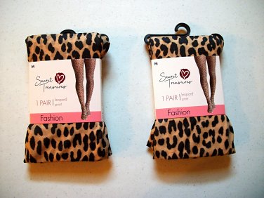 Two Pairs Leopard Print Pattern Tights By Secret Treasures Size Medium