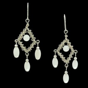 Silver plated weave earrings with white jade