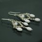 Silver plated weave earrings with white jade