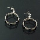 Silver(plated) weave hoop earrings with hematite