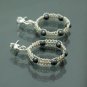Silver(plated) weave hoop earrings with hematite