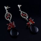 Silver earrings with black and cornelian agate