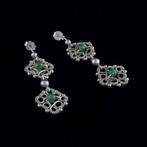 Silver plated wire wrapping earrings with aventurine
