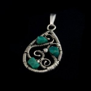 Wire wrapping oval pendant with amazonite